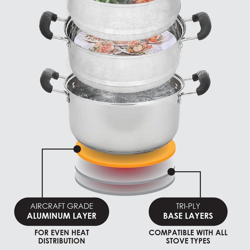 Concord Cookware كونكورد 10" وعاء بخاري من الفولاذ المقاوم للصدأ 3 طبقات 24 سم (متوافق مع الحث) - Image 5